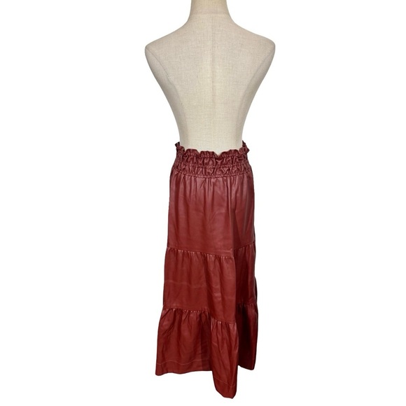Anthropologie The Somerset Tiered Maxi Skirt: Faux Leather Edition Wine Bordeaux - Picture 7 of 11